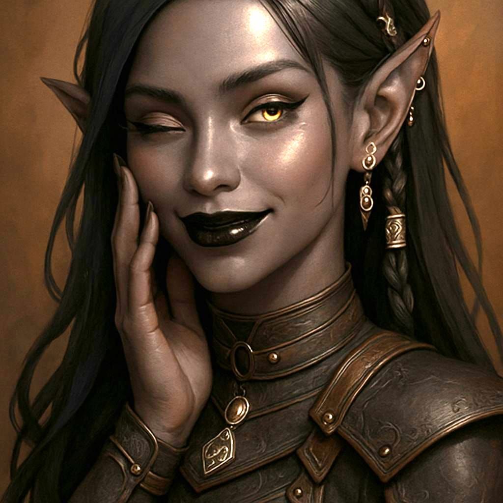 Dark Elf Girl Portrait with Yellow Eyes and Piercings