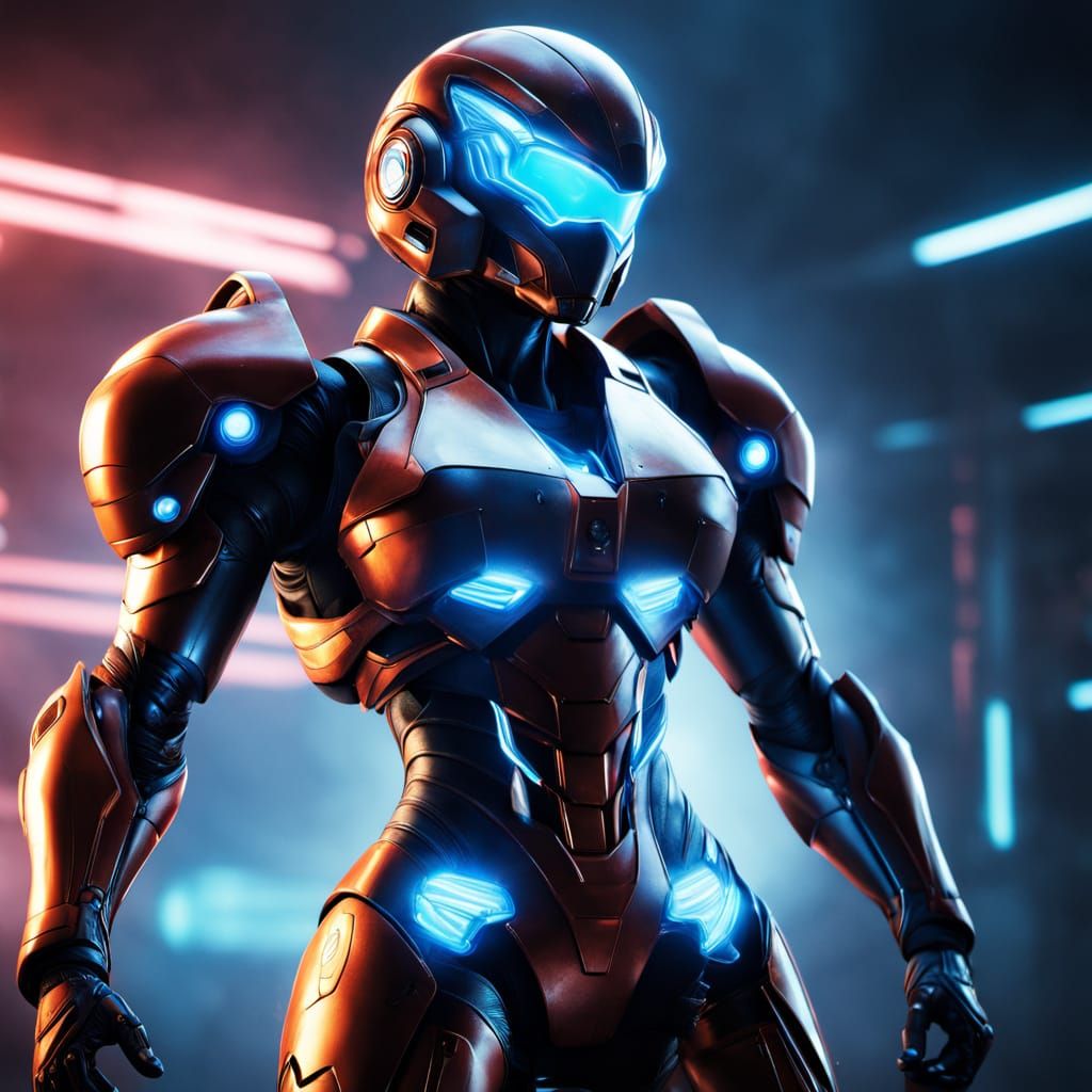 Surrealistic Samus Aran in Futuristic UFC Stance