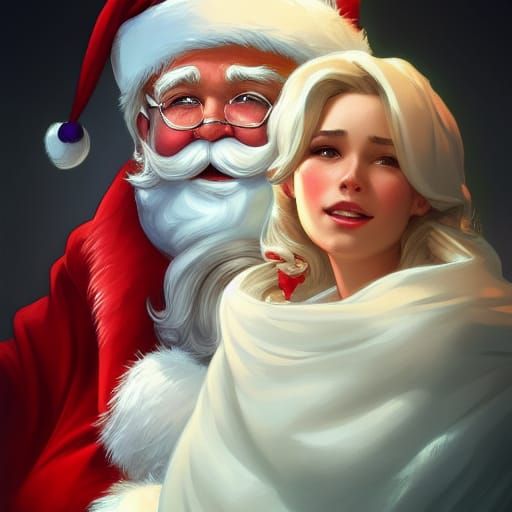Santa and Mrs. Claus Portrait in Art Nouveau Style