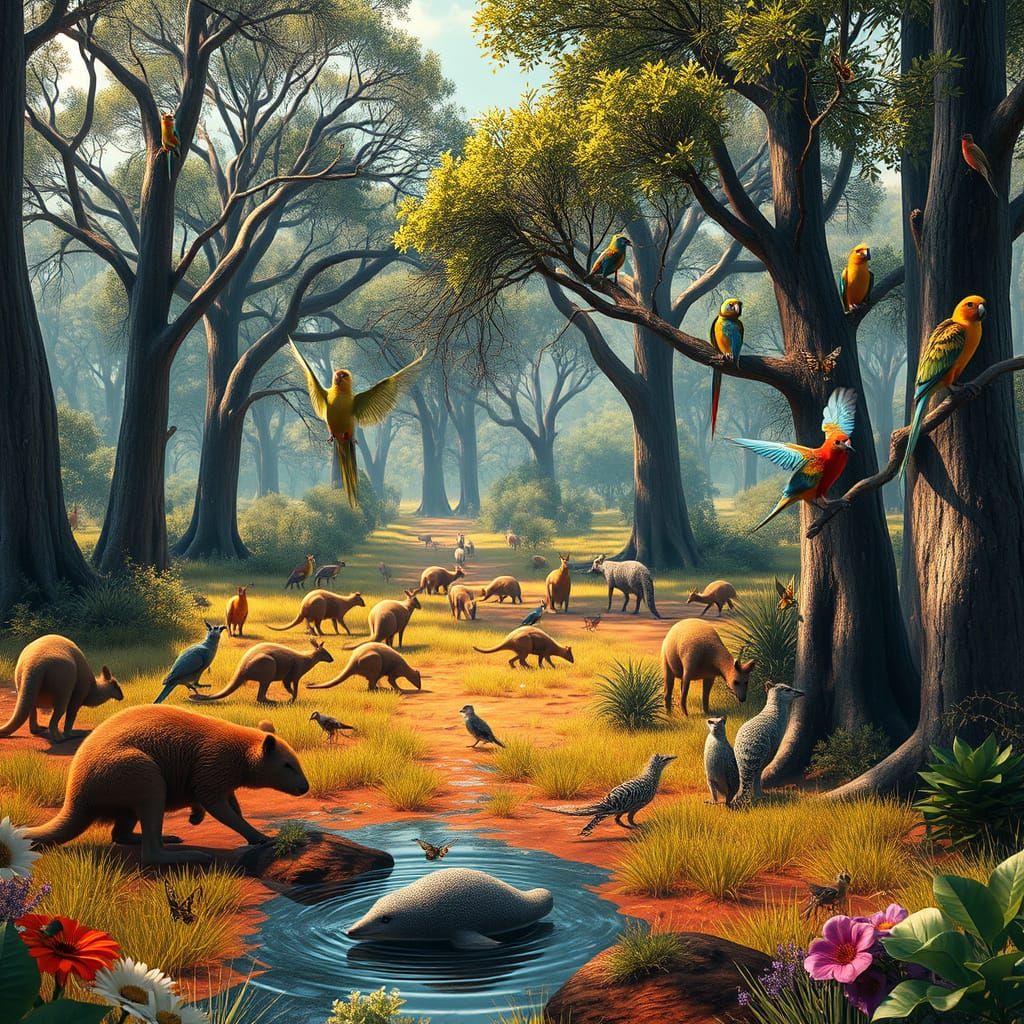 Vibrant Australian Wilderness Teeming with Life in Cyberpunk...