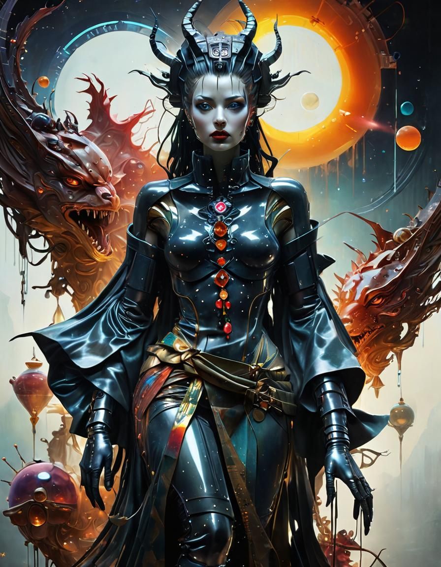 Galactic Geisha in Dystopian Art Deco Style