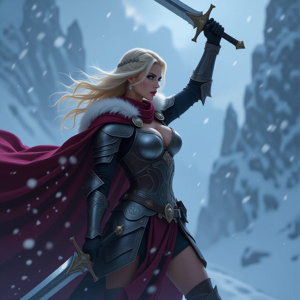 Valkyrie in Blizzard, Hyperrealistic Digital Matte Painting
