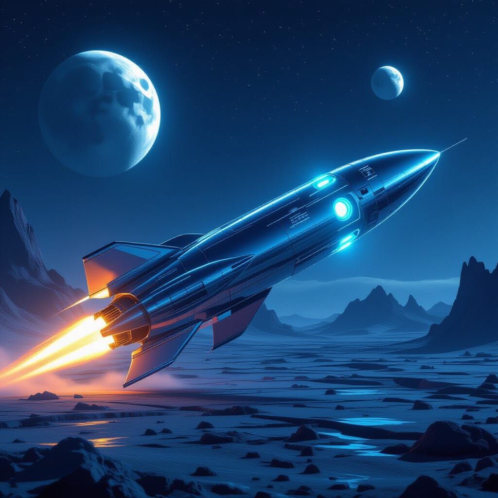 Sleek Chrome Rocket on Alien World