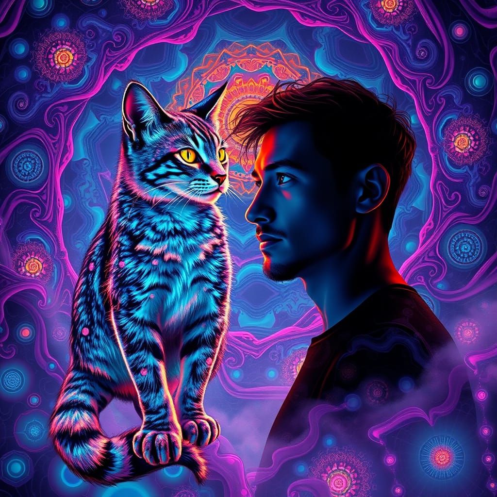 Surreal Feline Emerges from Hypnotic Vortex