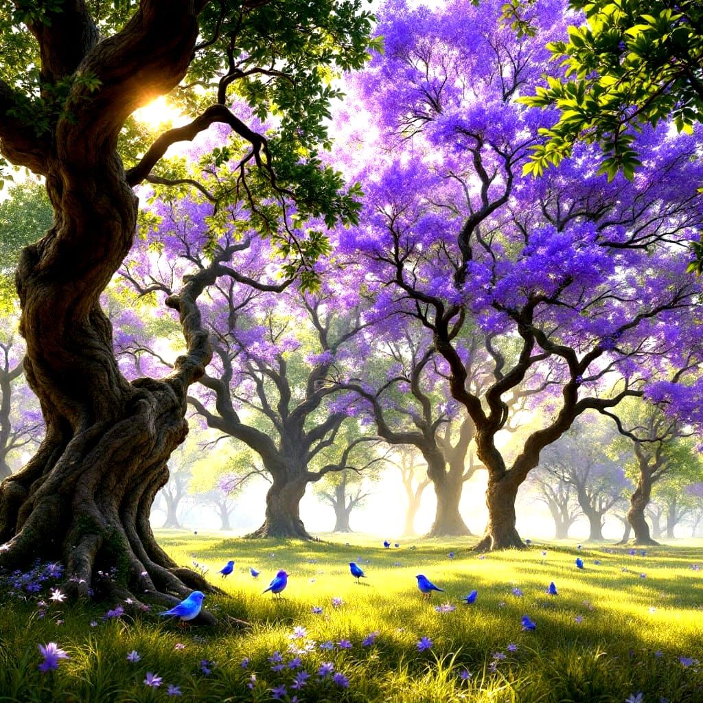Surreal Summer Serenity: Vibrant Jacaranda Trees in Hyperrea...