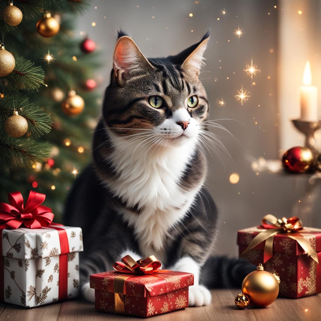 Christmas Joy: Gifts, Cat, and Festive Atmosphere