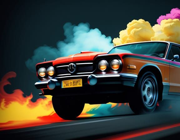 Wild Clown Car in Gouache Splash Art