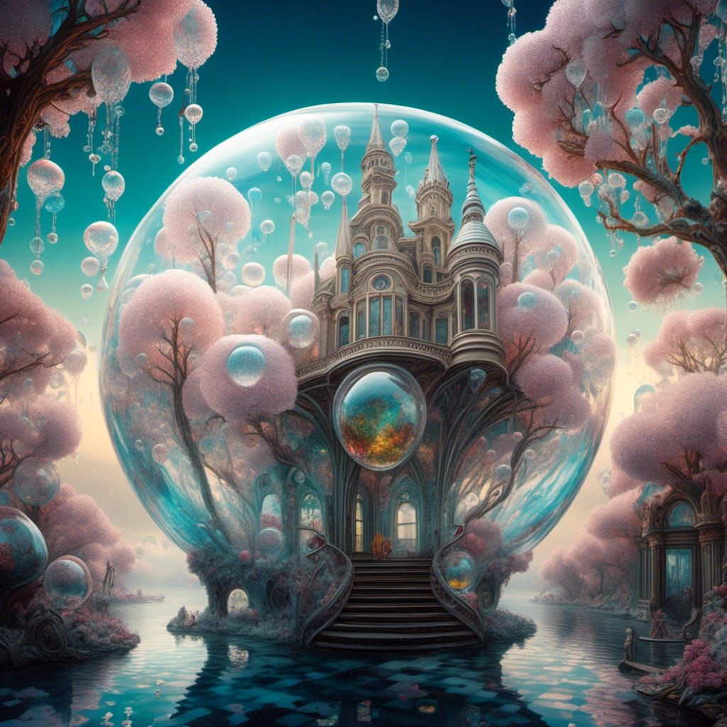 Majestic Glass Wonderland: Surreal Dreamscape in Vivid Color...