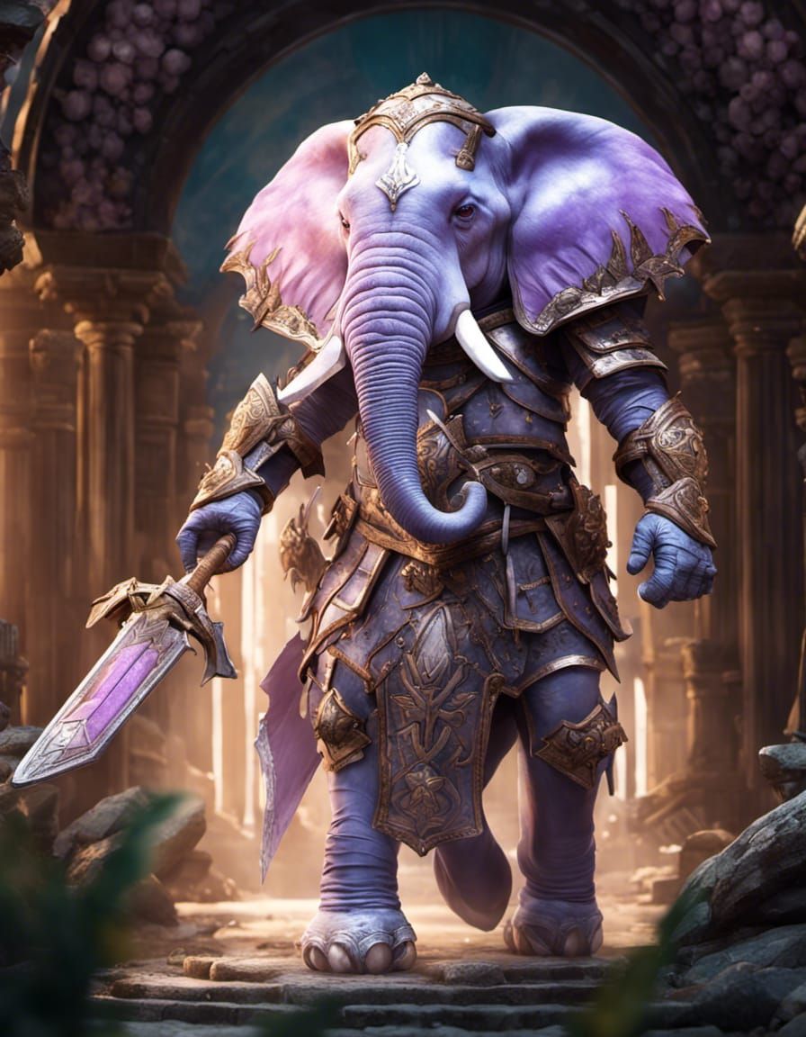 Detailed Loxodon Paladin Portrait in Fantasy Art Style
