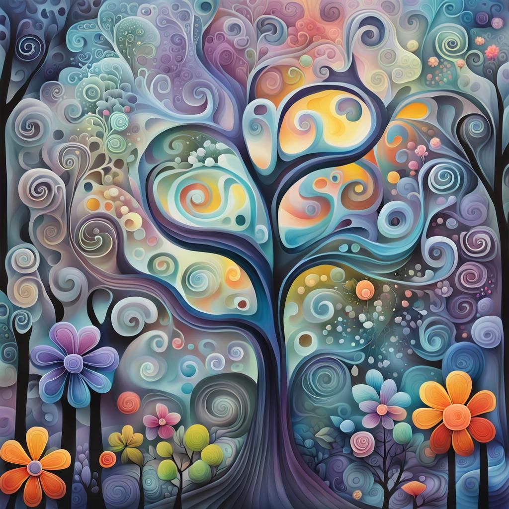 Surreal Whimsical Trees in Ethereal Dreamscape