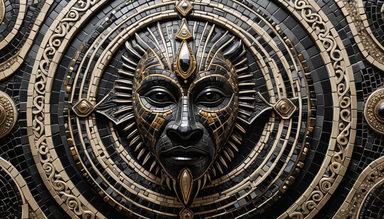 Mystical African Guardian Shield in Detailed Matte Painting