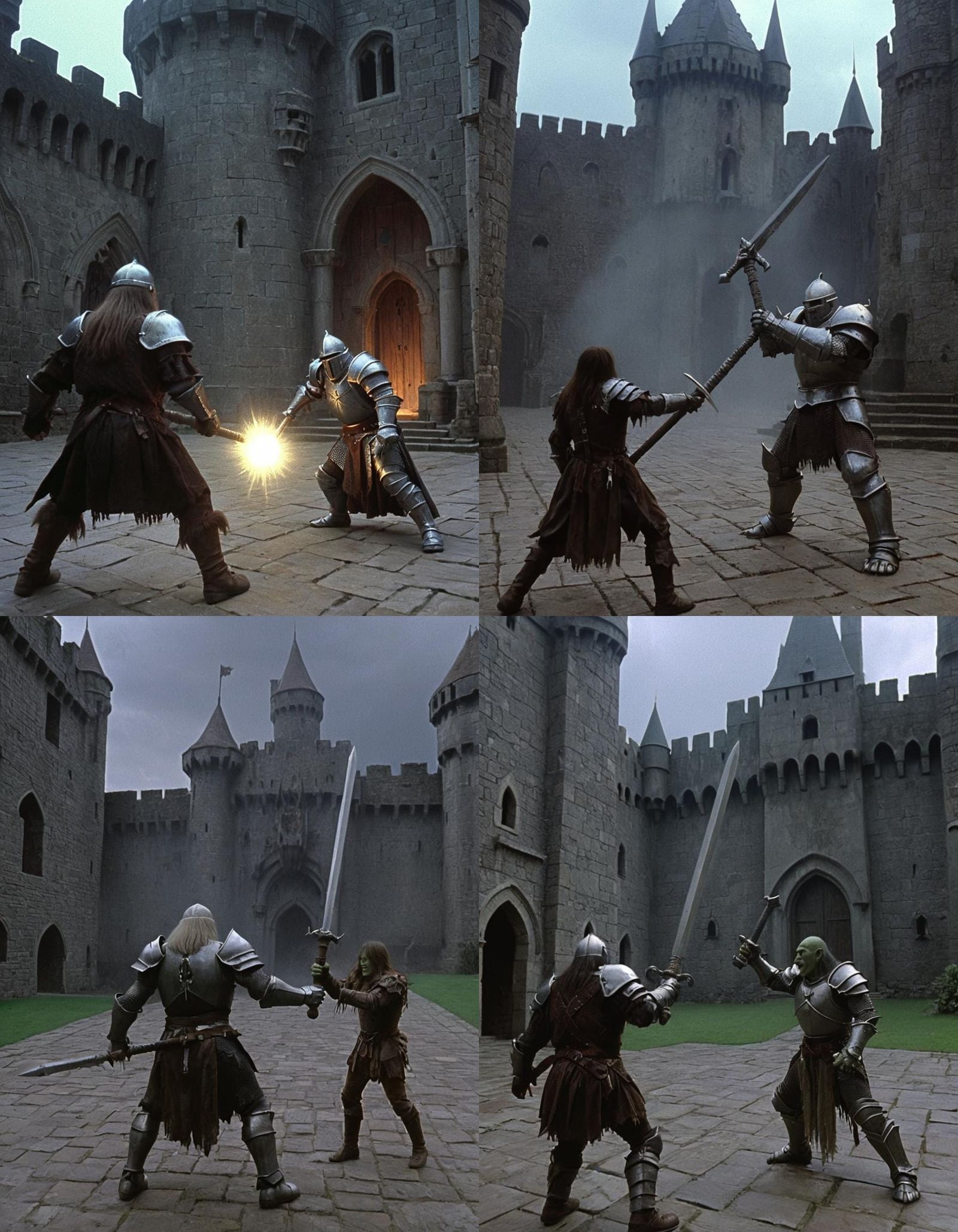 Knight and Orc Battle in Dark Fantasy Style