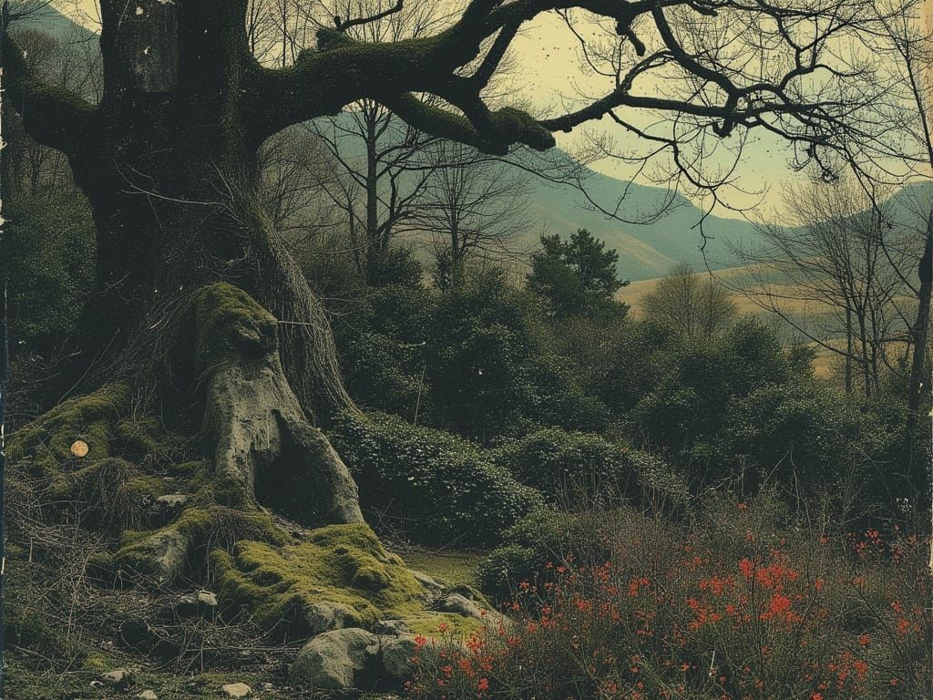 Mystical Overgrown Garden with Ancient Trees