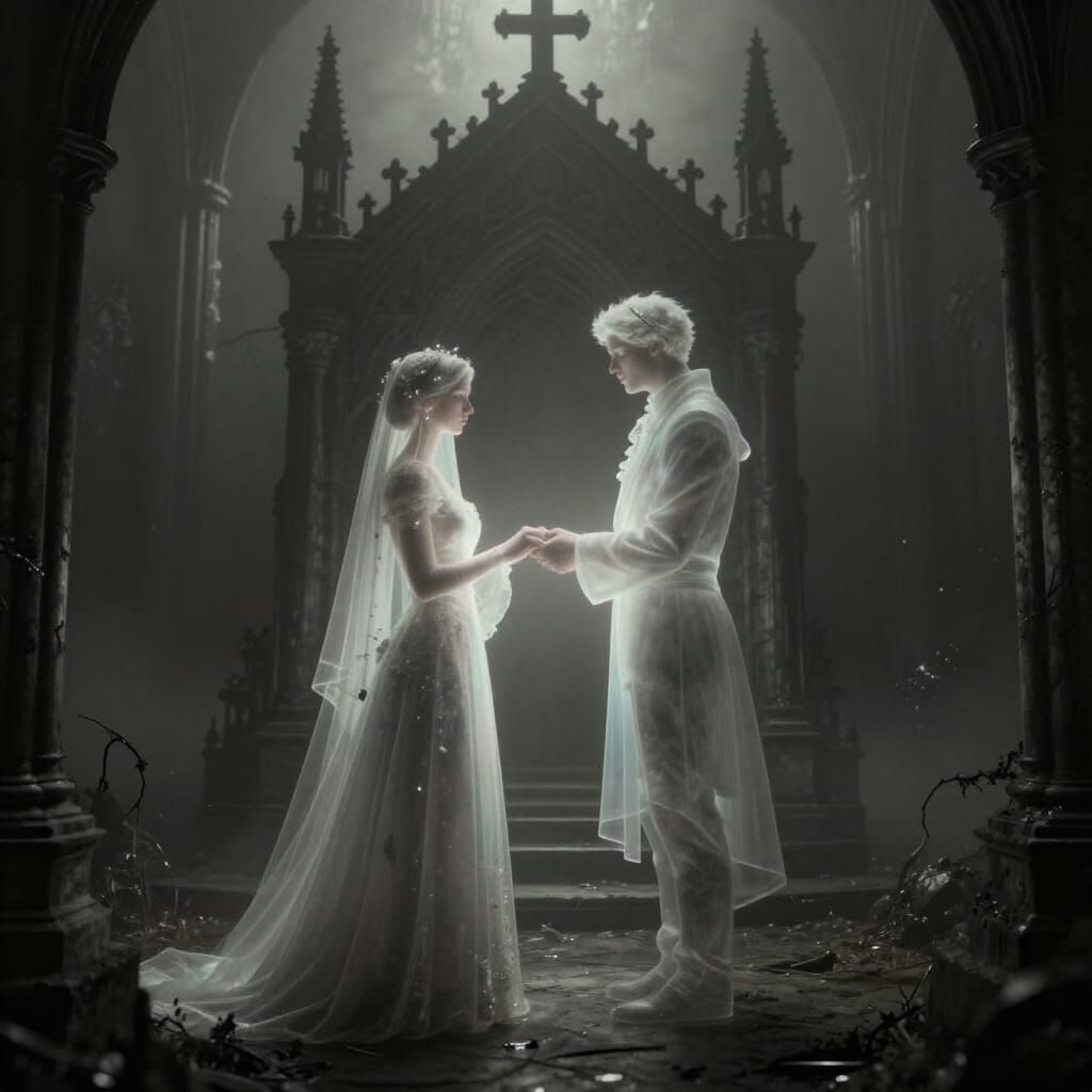 Ethereal Ghost Wedding in Misty Gothic Tomb