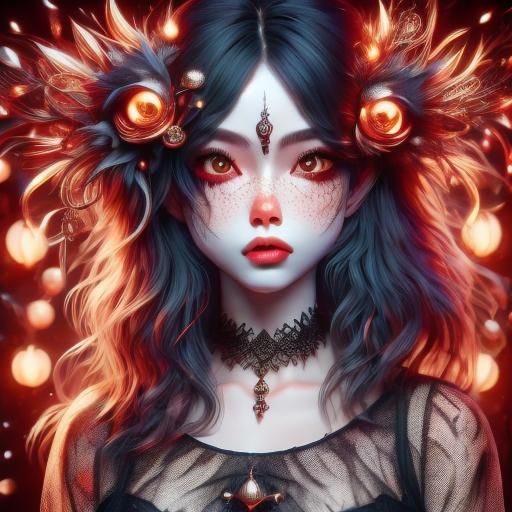 Horror Portrait with Glowing Runes and Filigree