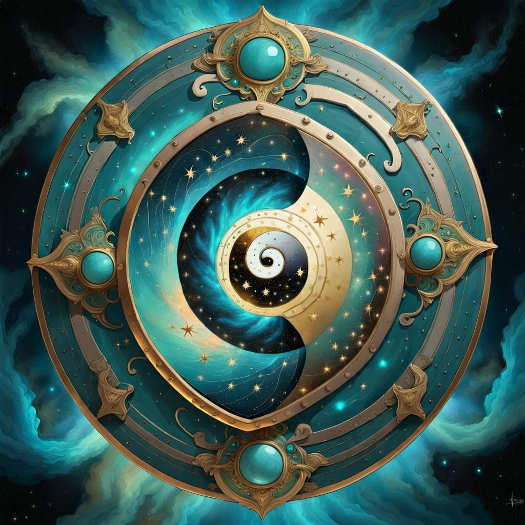 Bioluminescent Yin Yang Shield in Galaxy Sky