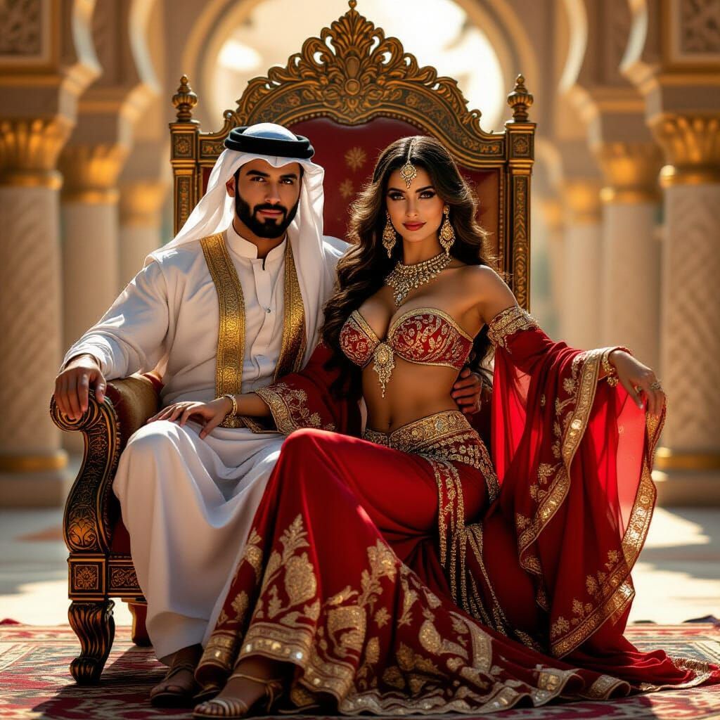 Arab Prince with Belly Dancer in Retro-Futuristic Style