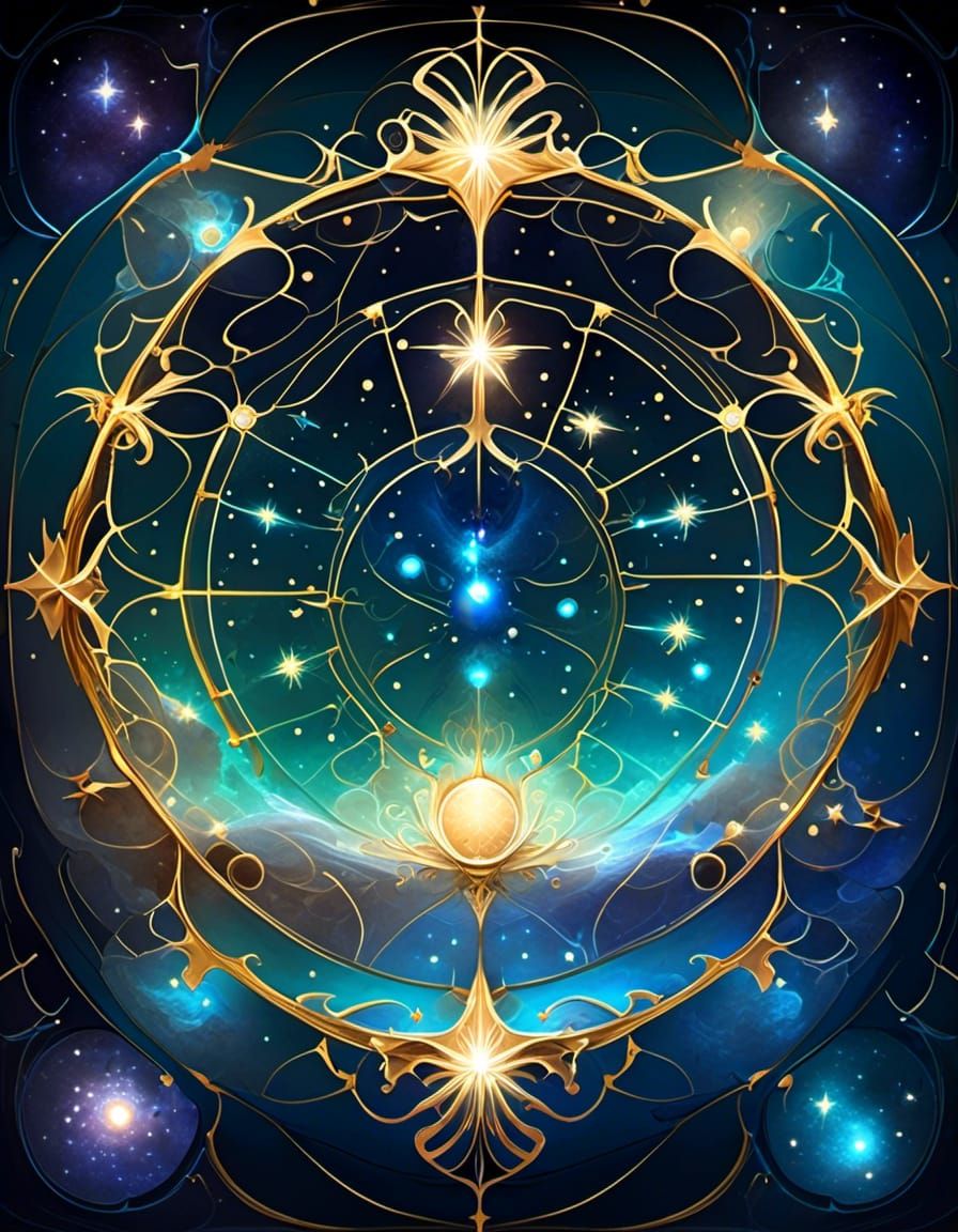 Illuminated Constellation Star Chart in Art Nouveau Style