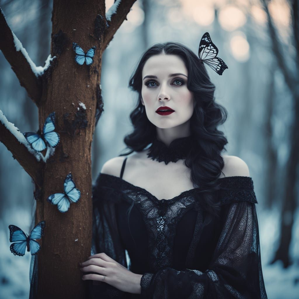 Sorrowful Vampire in Winter Forest: Gothic Romanticism