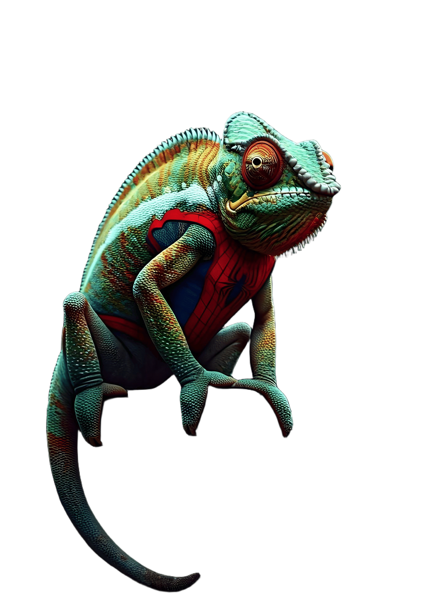 Semi-Realistic Chameleon Spiderman in Vibrant Graffiti Scene