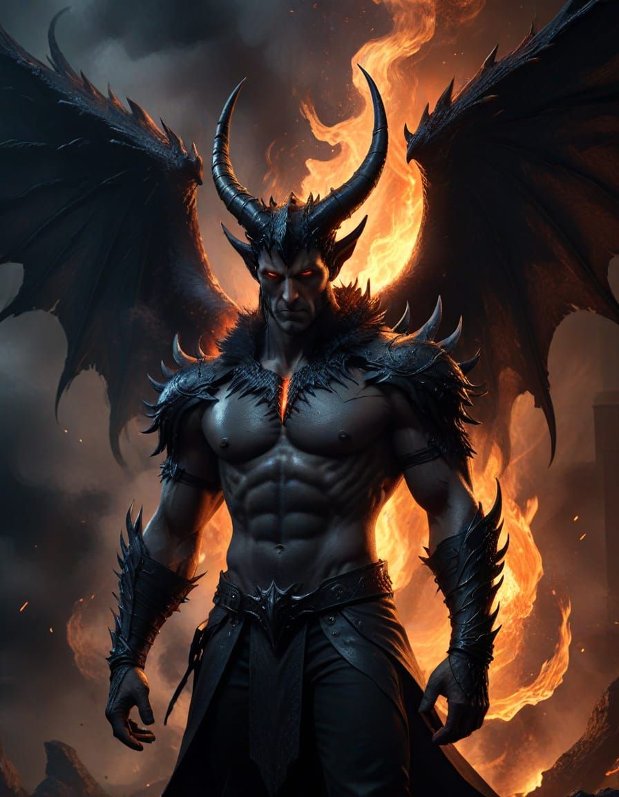 Dark Fantasy King with Obsidian Horns and Midnight Wings