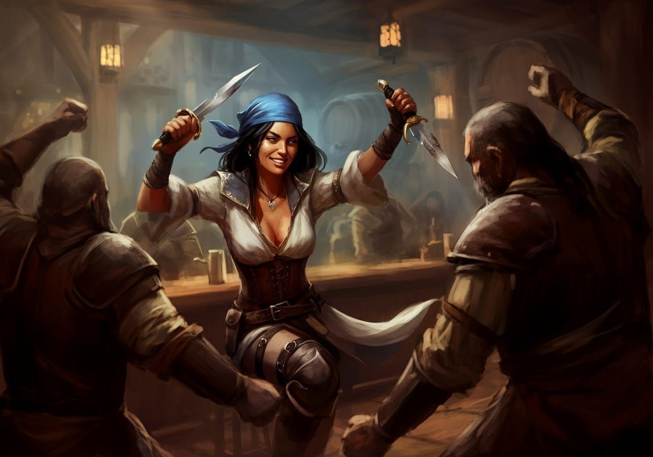 Epic Tavern Brawl in Impressionist Style