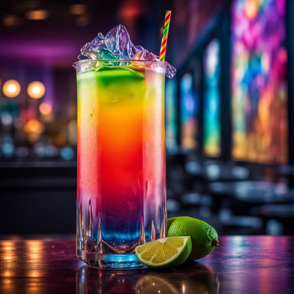 Hyperrealistic Exotic Rainbow Drink in High Definition