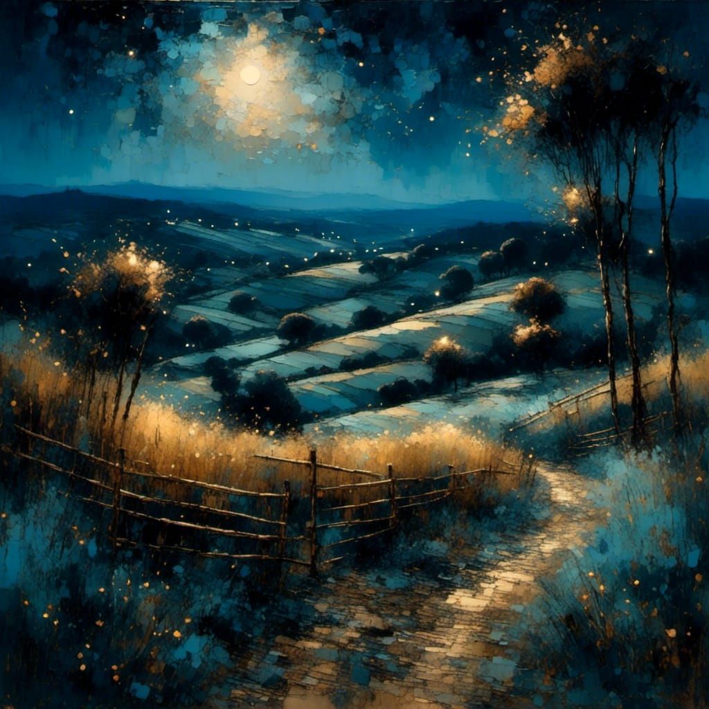 Moonlit Tuscan Landscape in Umbrian Master Style