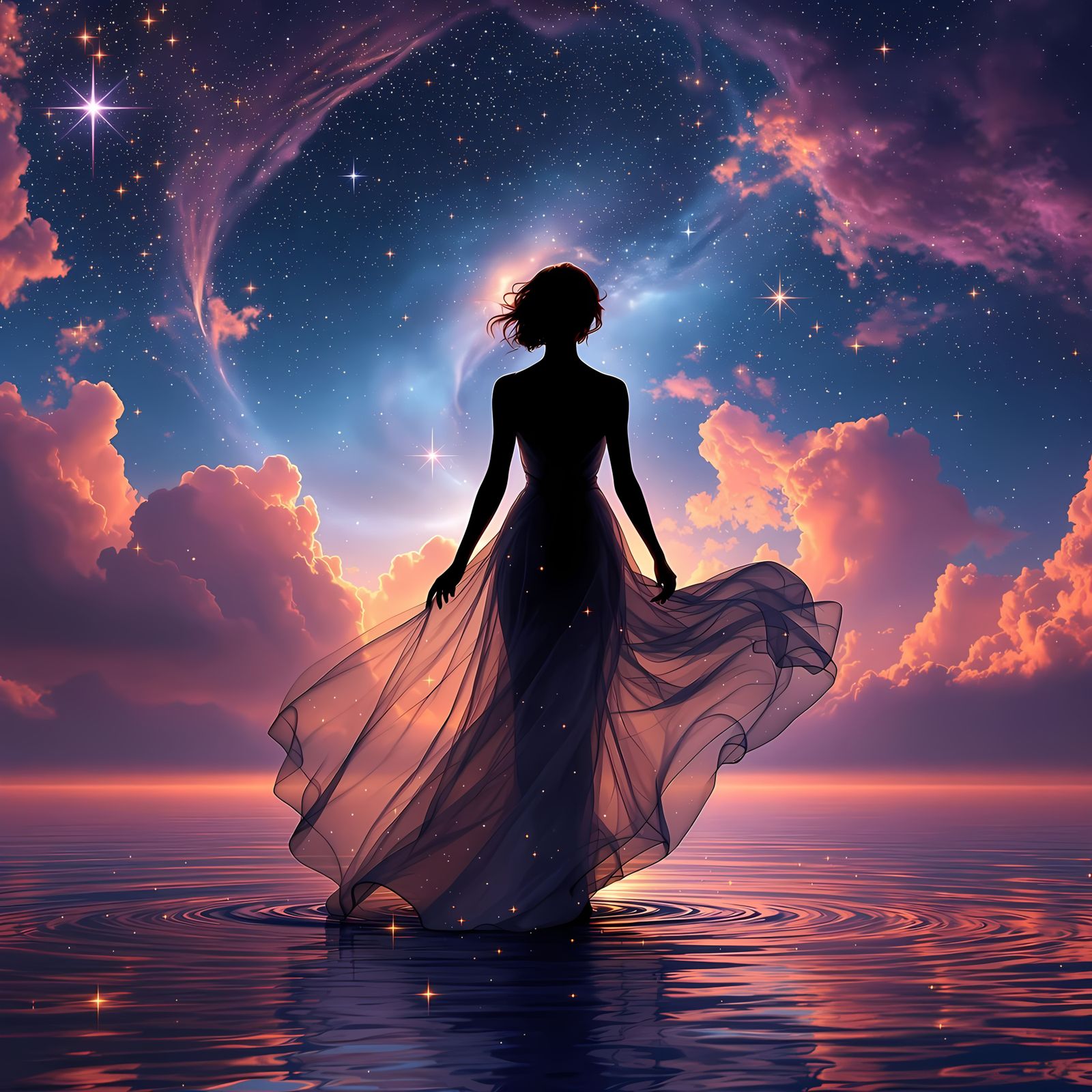 Ethereal Goddess Shines in Cosmic Glow