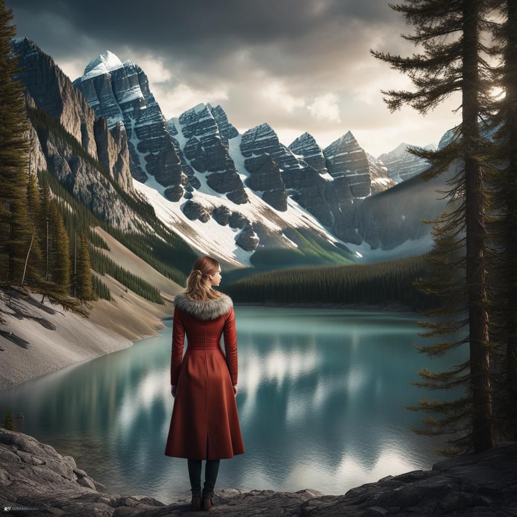 Woman in Banff National Park: Digital Matte Painting