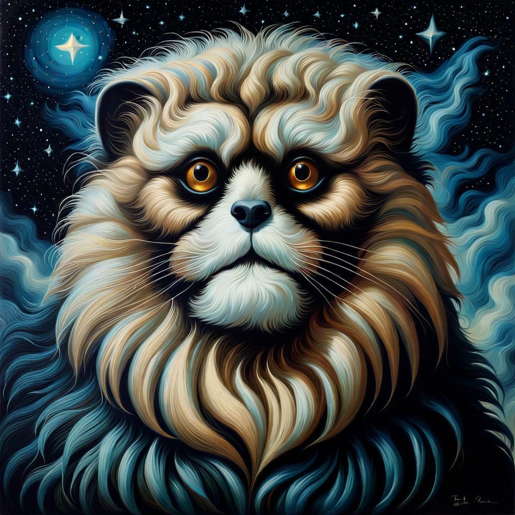 Hairy Creature Portrait in Antique Oil Painting