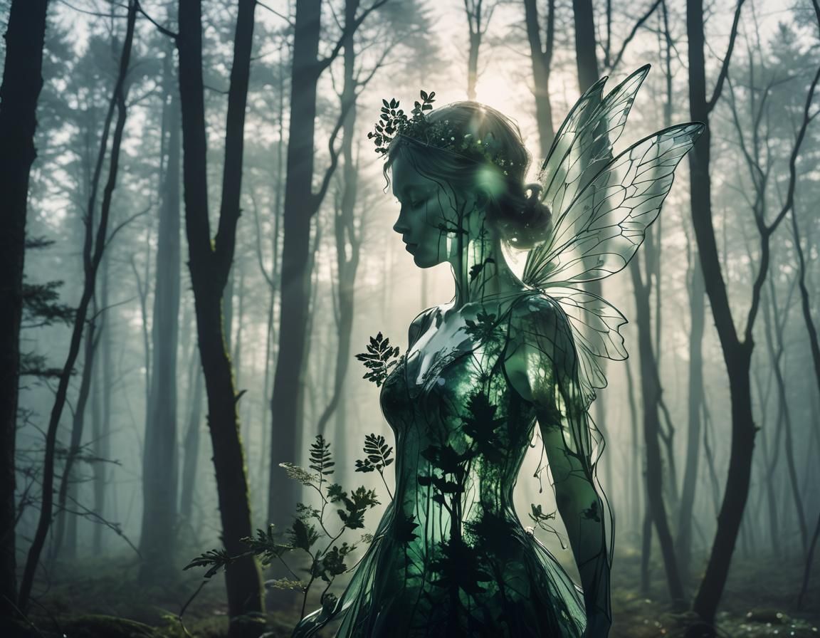 Nordic Glass Fairy Silhouette with Forest