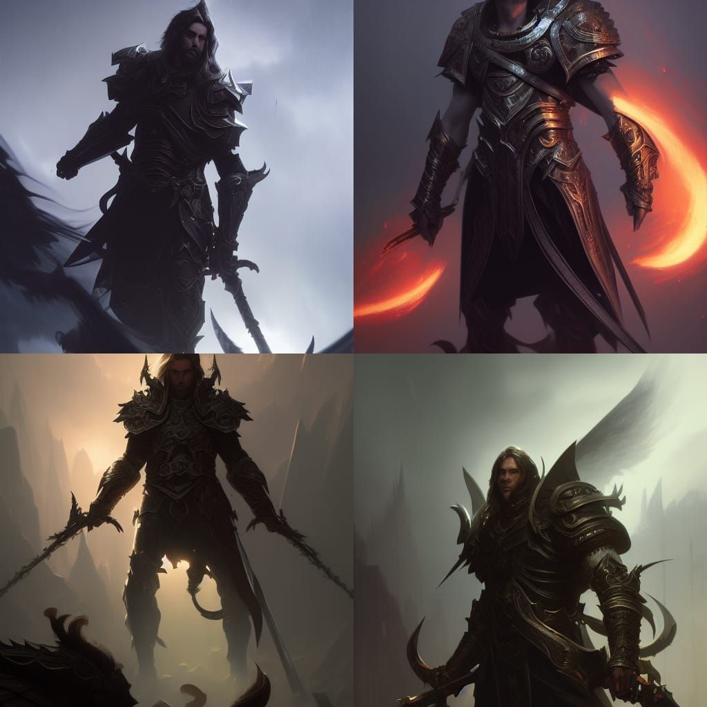 Fantasy Paladin with Golden Eyes in Dark Concept Art