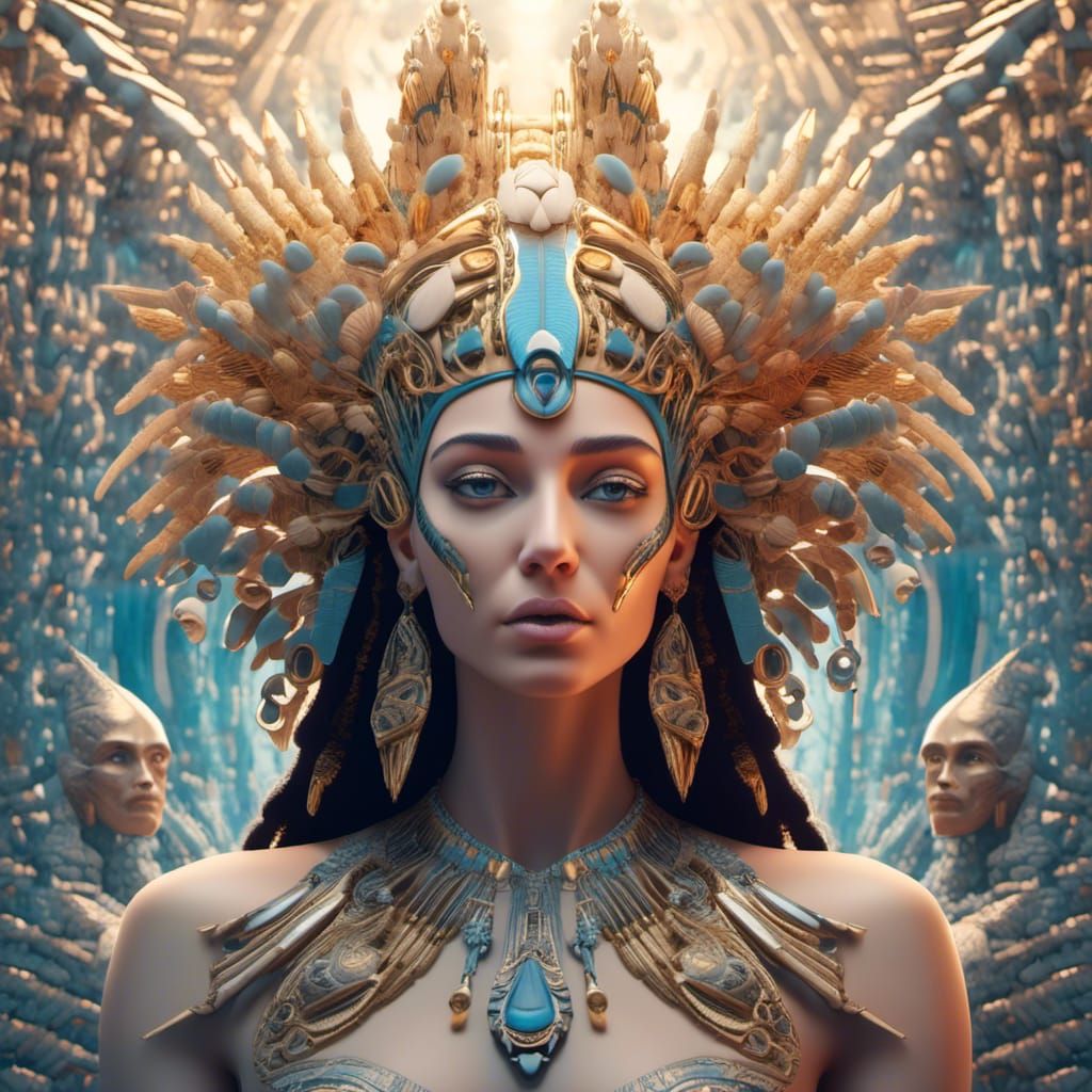 Cleopatra Portrait with ISIS Aliens in Winter Wonderland