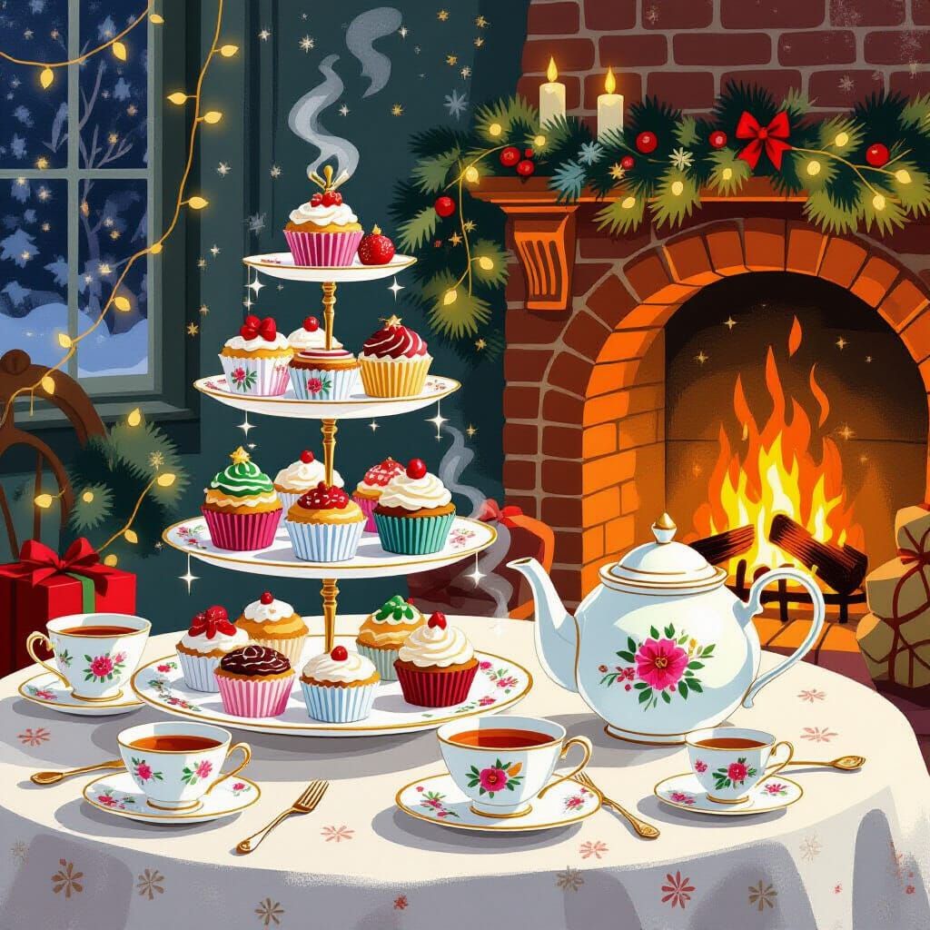 Whimsical Christmas Tea Party with Decorated Cupcakes