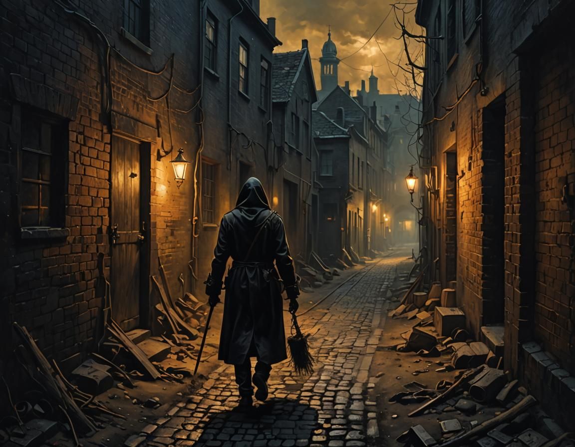 Death's Hunt: A Macabre Oil Painting in Golden Light