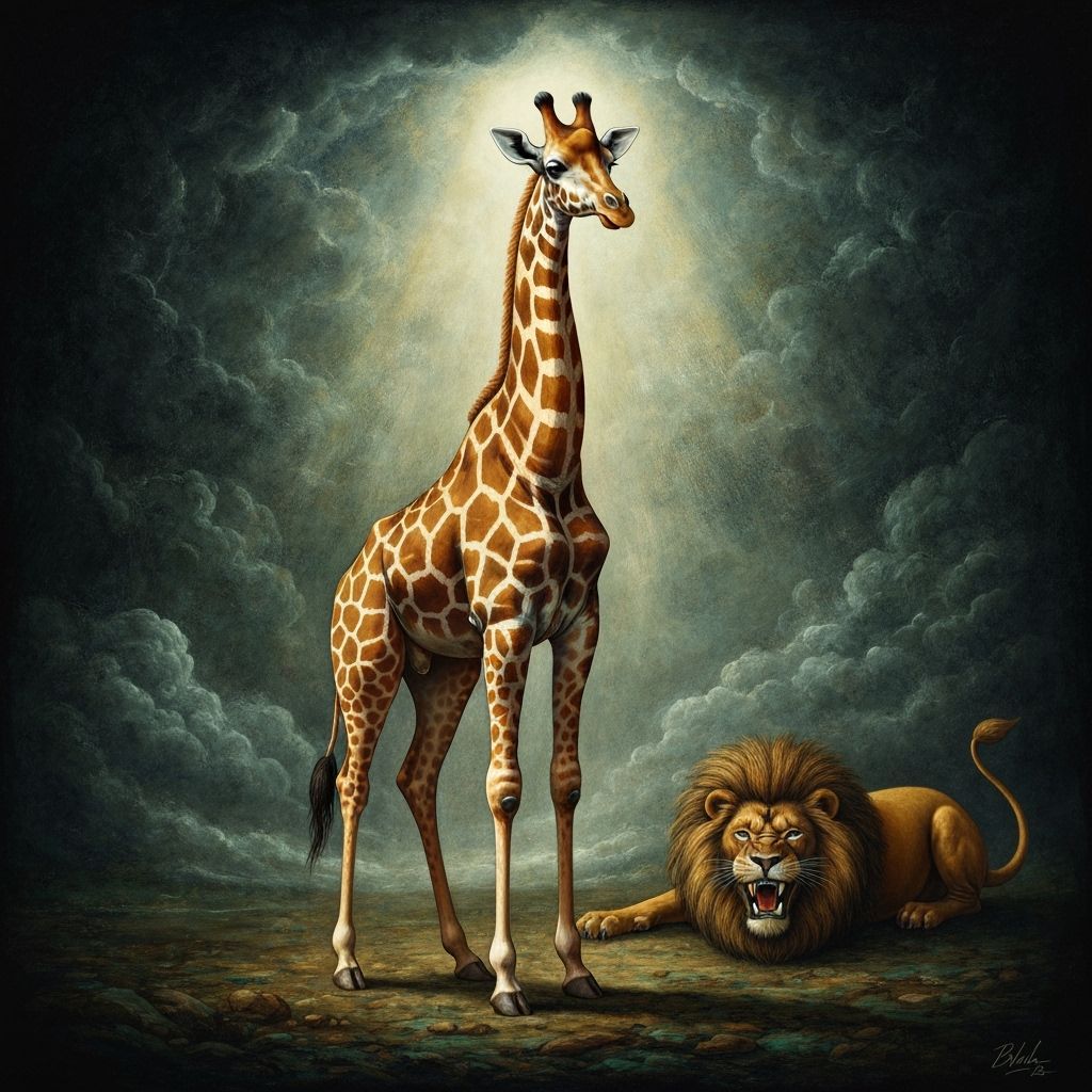Proud Giraffe Defies Transformation into Lion in Symbolic Ar...