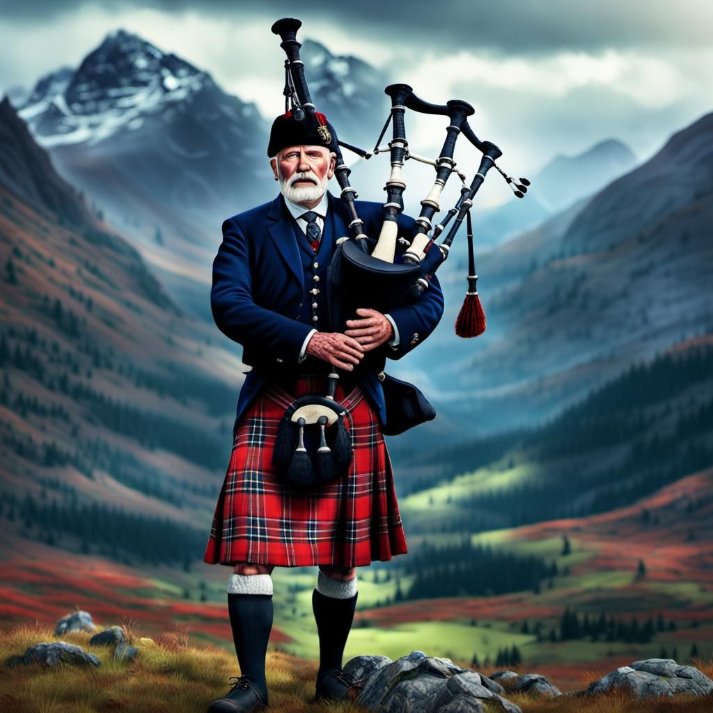 Scottish Bagpiper in Red Kilt: Photorealistic 8K Portrait