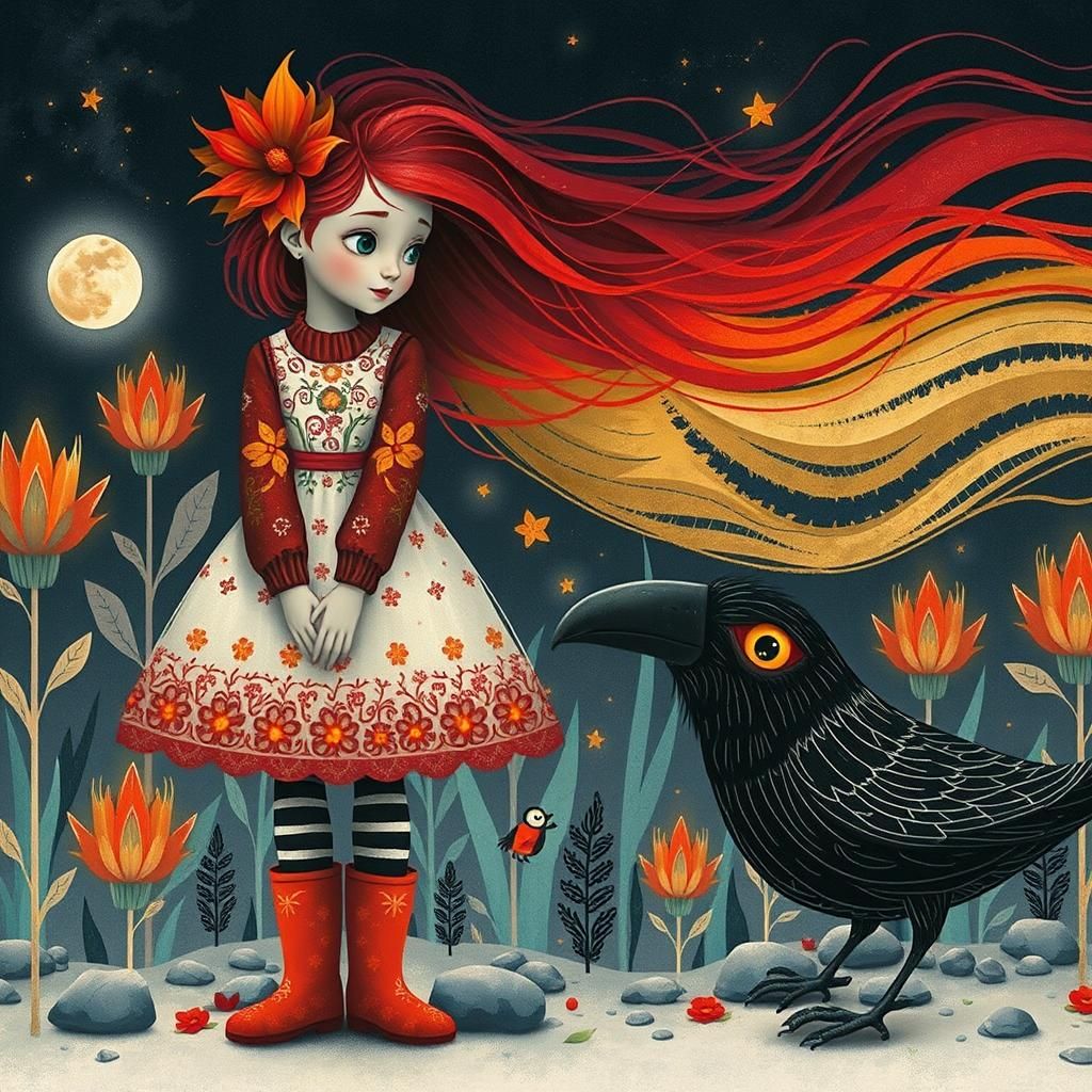 Woman and Giant Bird in Dreamlike Fantasy Art