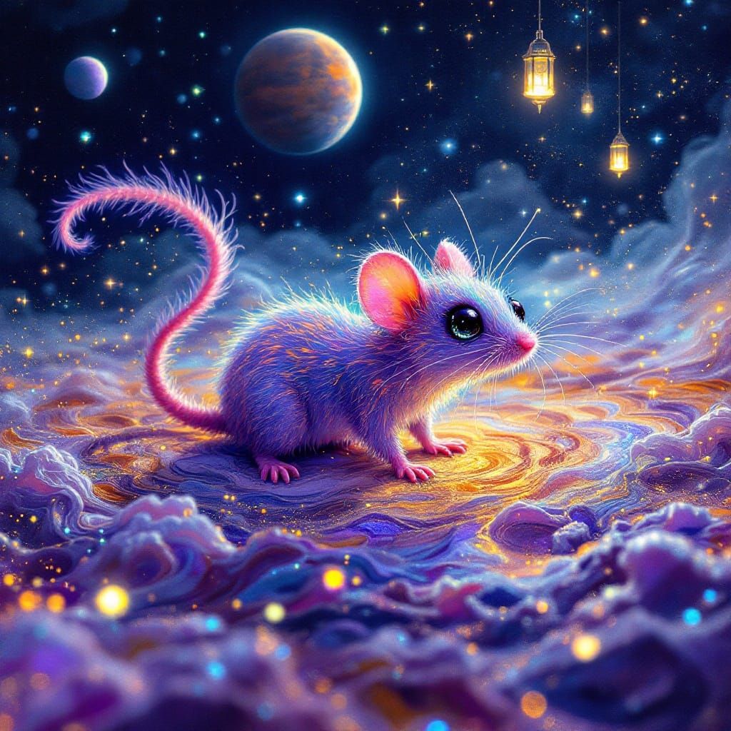 Adorable Murex Leaping Mouse on the Moon's Surface in Vibran...