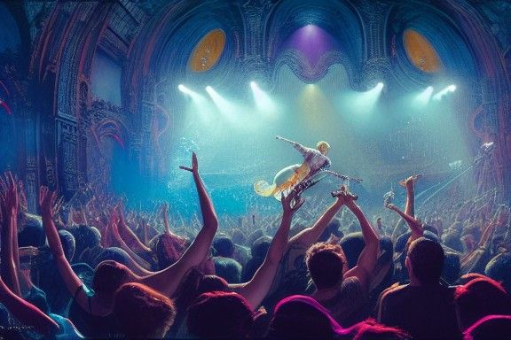 Rock Concert Stage Dive: Hyperdetailed Digital Art