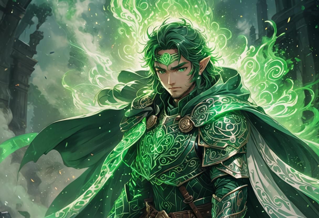 Emerald God Portrait in Anime Style