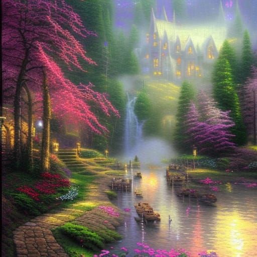 Ethereal Fantasy Landscape in Kinkade Style