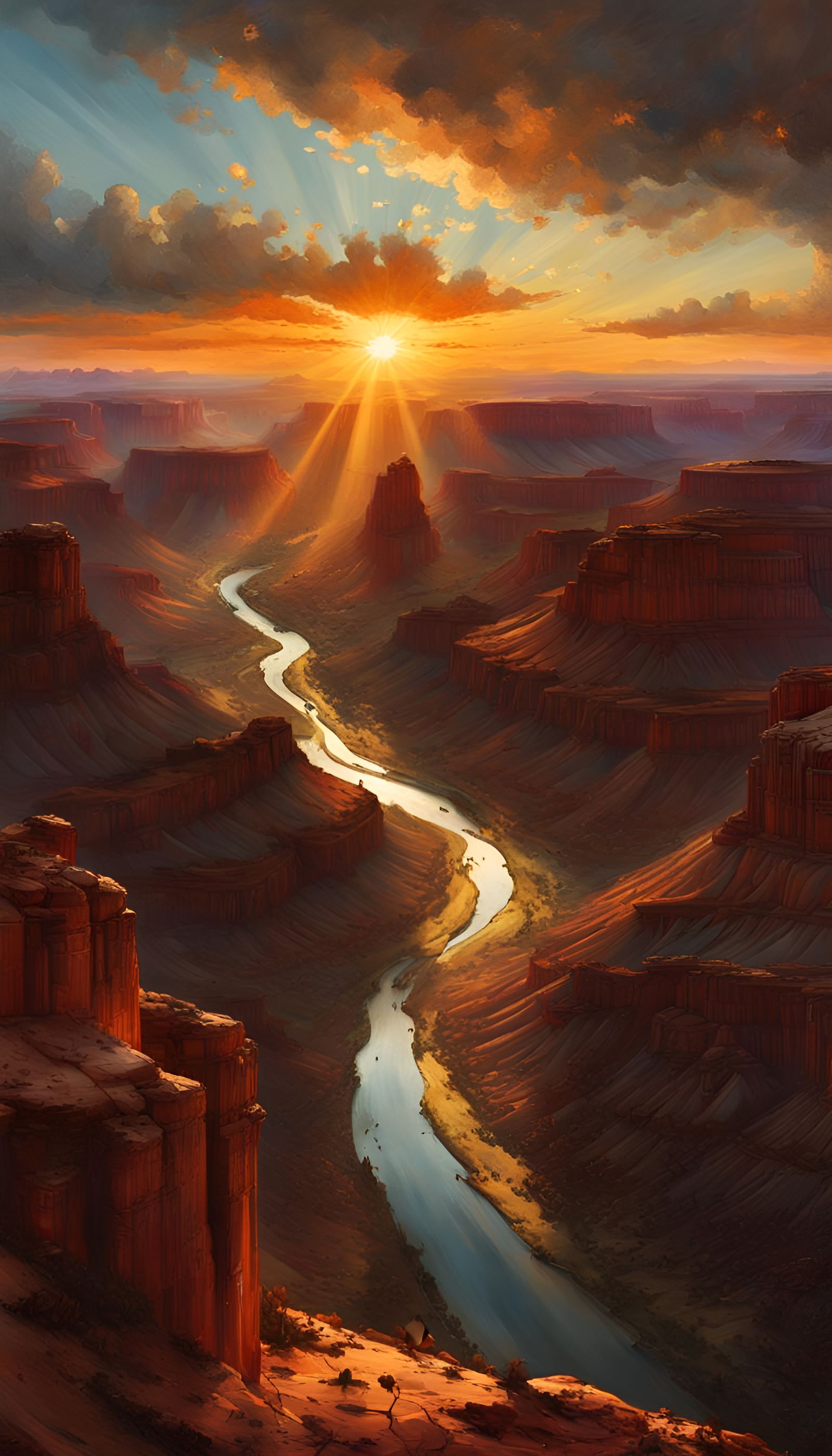 Gigantic Desert Canyon Sunrise: Maximalist Digital Painting