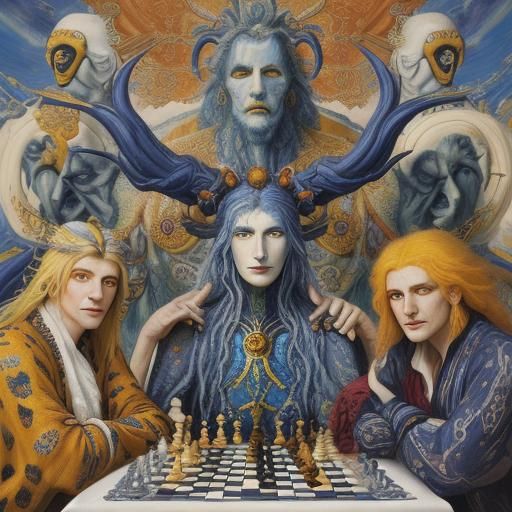 Cosmic Chess Game in Oil Painting Style