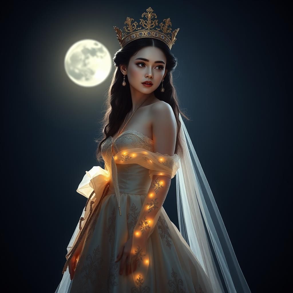 Ethereal Woman Radiating Light in the Night