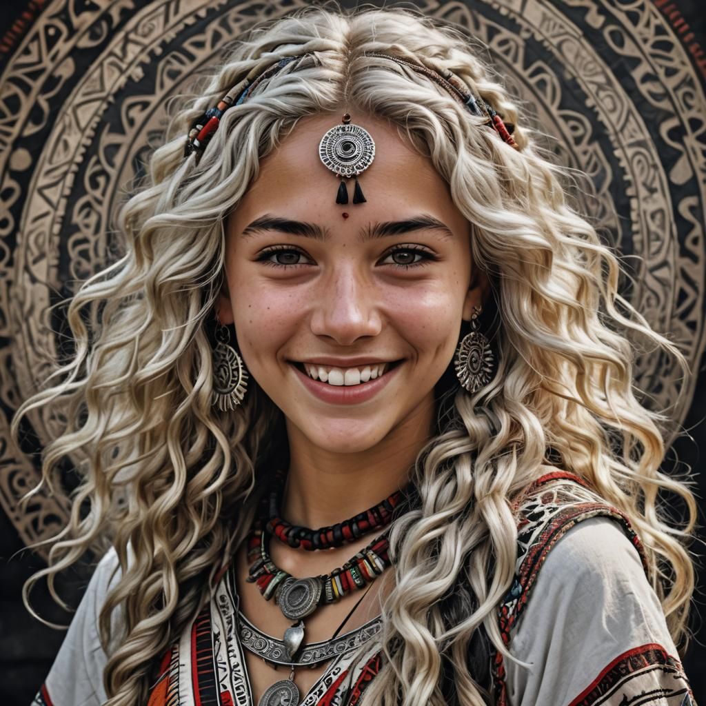 Teen Girl in Tribal Dress: Hyperrealistic 64MP Image