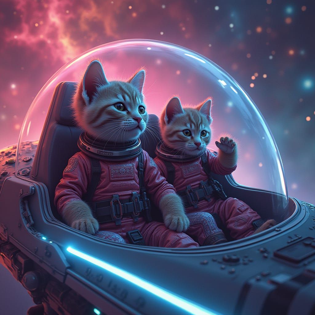 Futuristic Space Kittens Explore Cosmic Horsehead Nebula