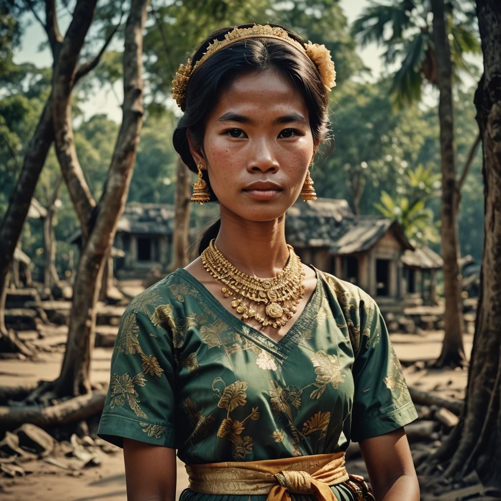 Beautiful Cambodian Woman in Vintage Dress