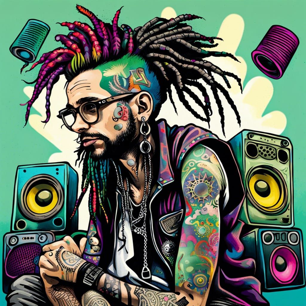 Hipster Punk Breakdancing in Streetscape with Graffiti